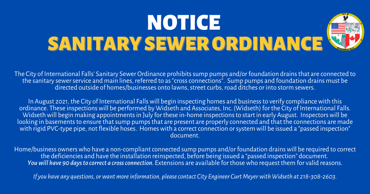 Notice of Sump Pump Inspections City of International Falls, Minnesota